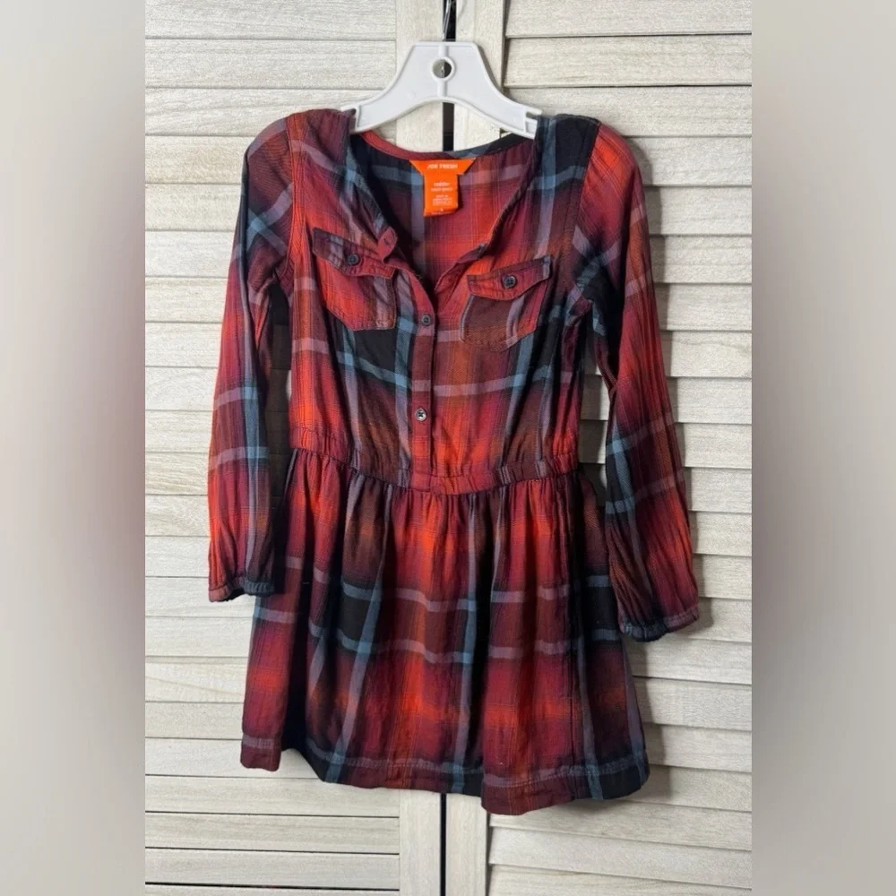 Joe Fresh Girls Plaid Shirt Dress 4T Red Black Buffalo Check Fall Dress